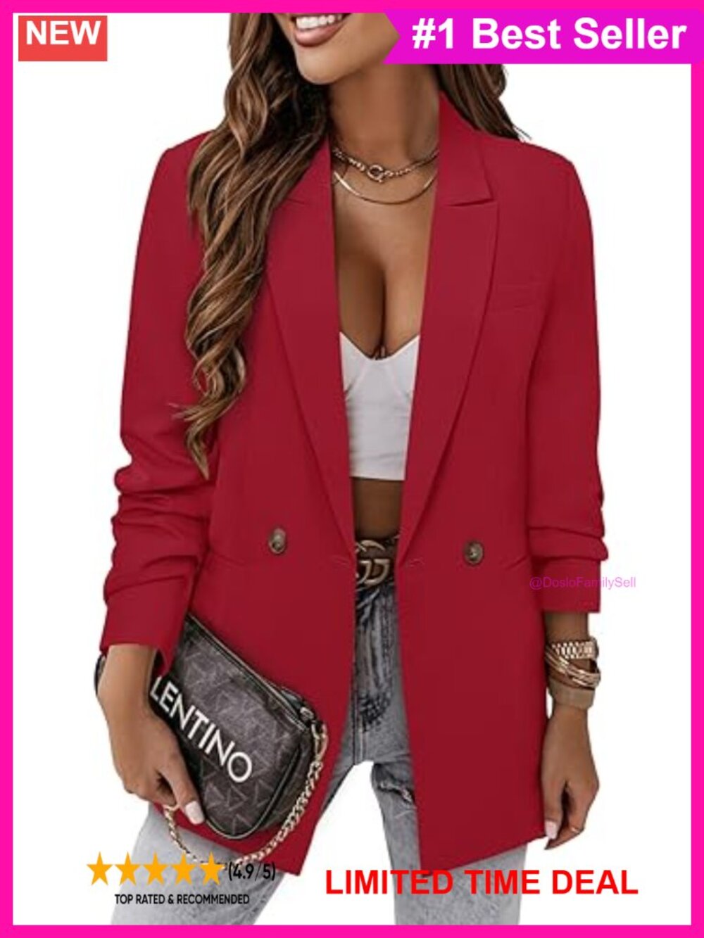 Women Business Casual Blazer Jacket Notch Lapel Lined Work Suit
